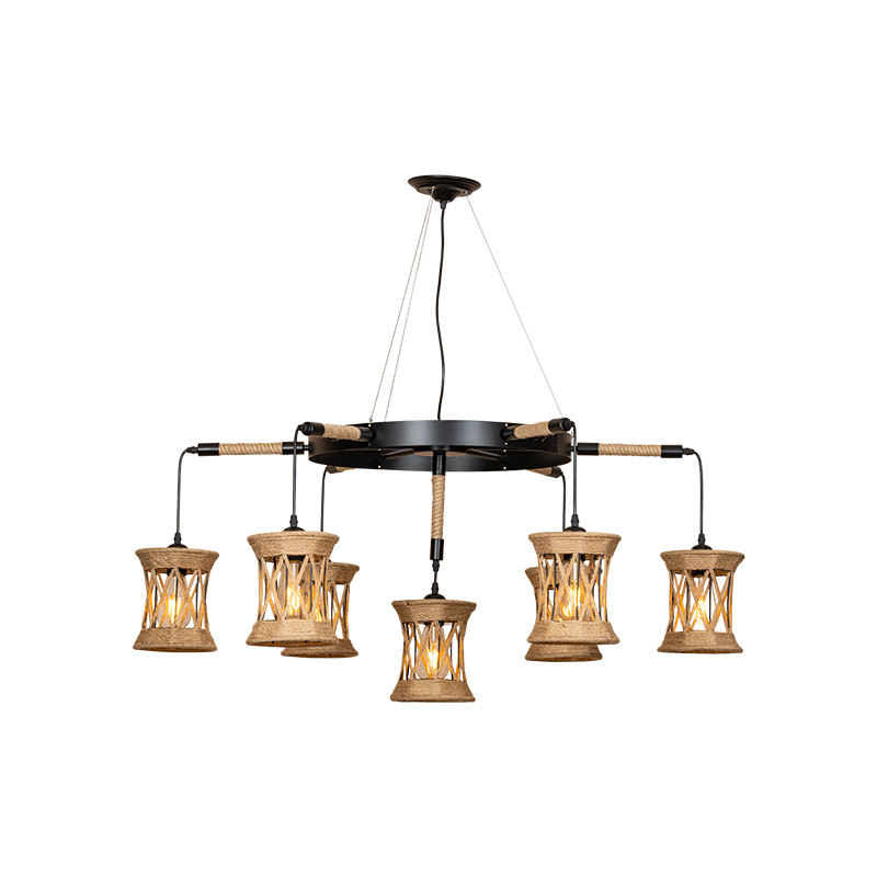 Lantern, retro hemp rope, American hemp rope, ironwork, retro and nostalgic industrial style, restaurant, barbecue, restaurant, bar lighting fixtures Application Scenario
