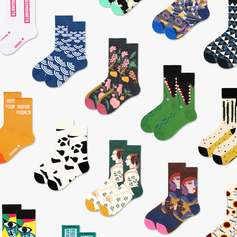 Wholesale of best-selling pure cotton socks, long-leg export socks, mid-leg spring trend oil painting, European and American jk internet-famous high-leg trendy socks Application Scenario