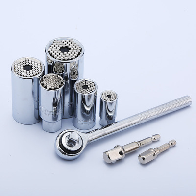 Manufacturers direct supply universal sleeve chromium vanadium steel male British chrome plated multi-function sleeve 7-19mm sleeve Specification drawing