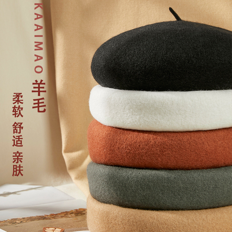The British retro woolen bud hat for women in autumn and winter is a versatile Korean style and a cute Japanese painter hat trend Specification image