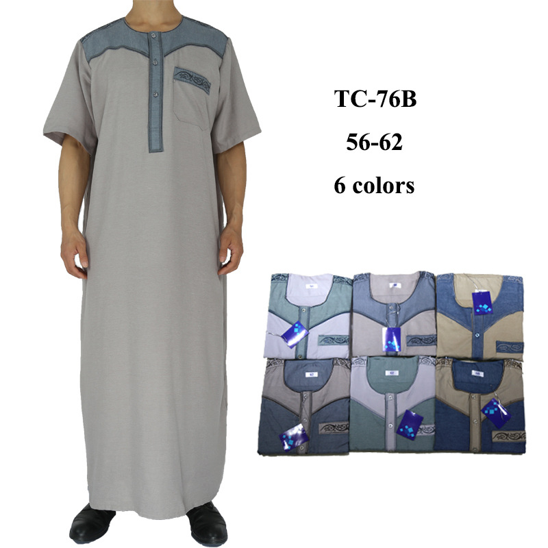 2022 Morocco new men's short sleeve cotton and linen cross-border wholesale platform for Arab robes full figure