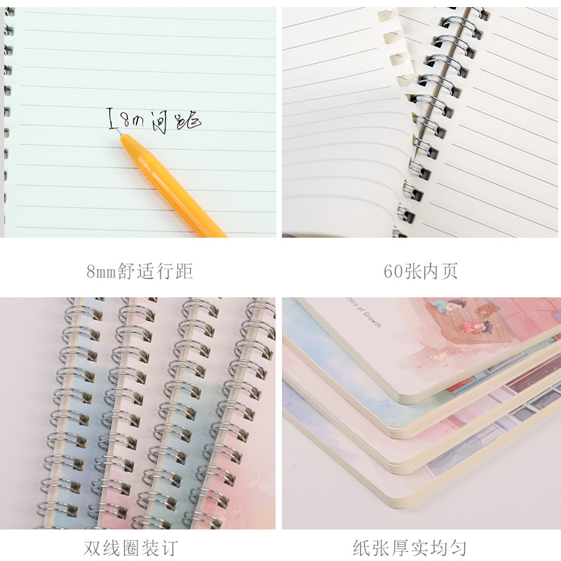 Qianyu Culture Fashion Creative Chinese Wind Double Coil Spiral Notebook Korean New Small Fresh Coil This Student Notebook Application Scenario