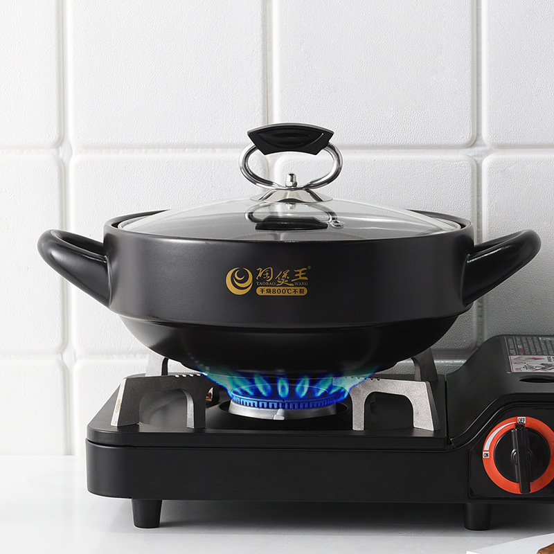 Dry-burning non-cracking visual lid household ceramic high-temperature resistant shallow pot 煲仔饭 open flame braised chicken and rice clay pot Specification image