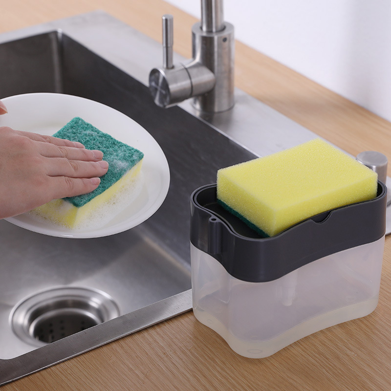 厨房刷洗洁精皂液盒自动加液器按压式自动出液盒百洁布洗碗刷皂液盒图
