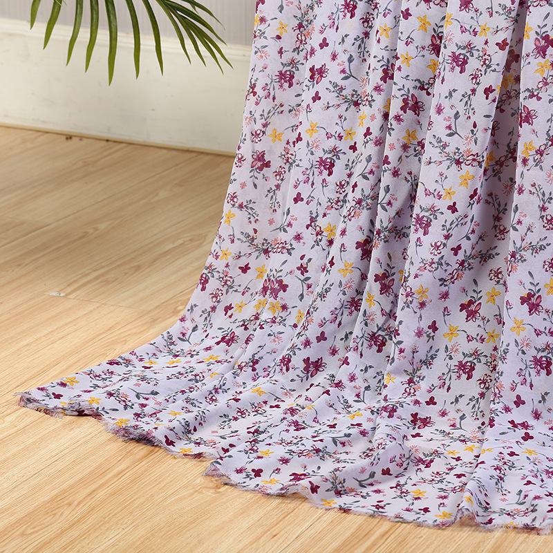 Spring and summer dress: Chiffon polyester chiffon printed fabric 75D high-viscosity printed small floral pattern fabric details Picture
