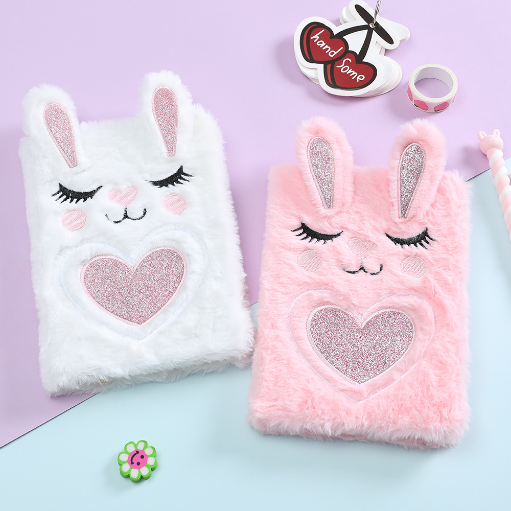 Thousand Yu Culture Winter Plush Cartoon Girl Notebook Primary School Cute Diary Children Fox Small Animal Fur Book Specification drawing