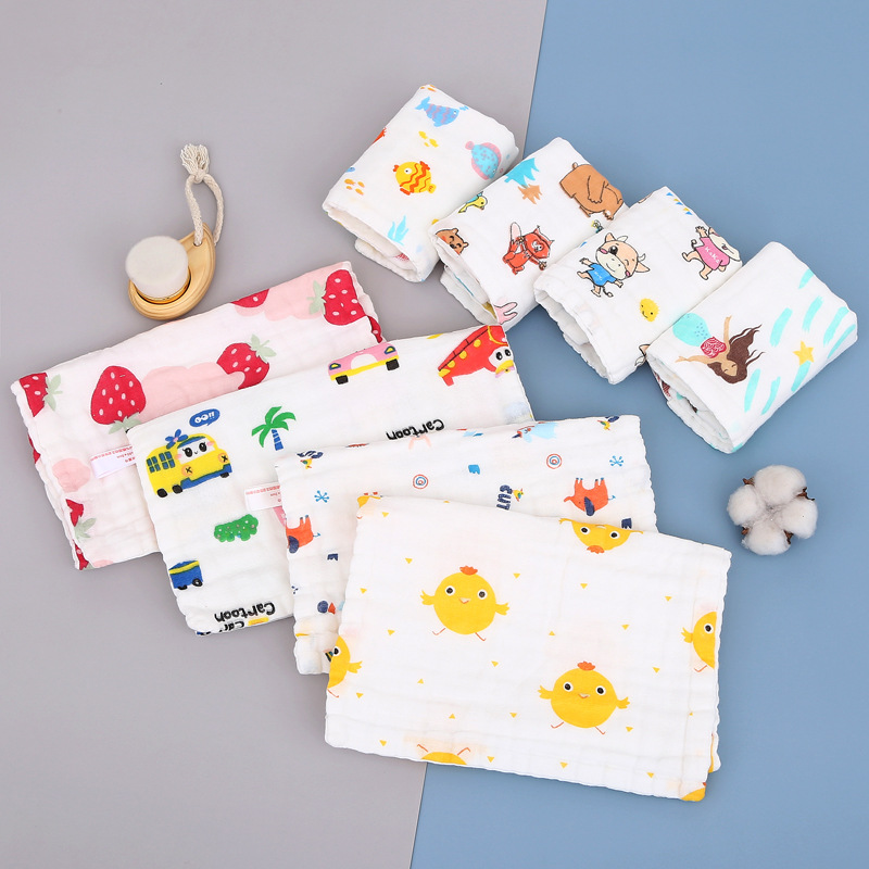 High-Density Six-Layer Pure Cotton Small Towel 6-Layer Gauze Children's Face Towel Washing Cotton Children's Towel Printed Water Mouth Towel Wholesale Application Scenario