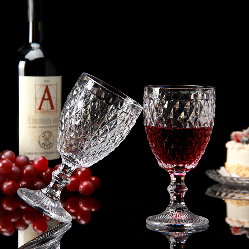 厂家批发欧式复古透明红酒杯  钻石菱形花纹葡萄酒杯洋酒杯红酒杯