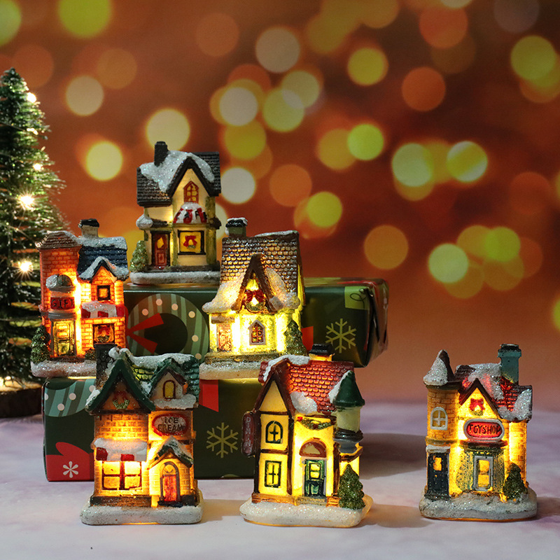圣诞新款圣诞装饰品树脂小房子微景观树脂房子小摆件圣诞节礼物圣诞礼品图