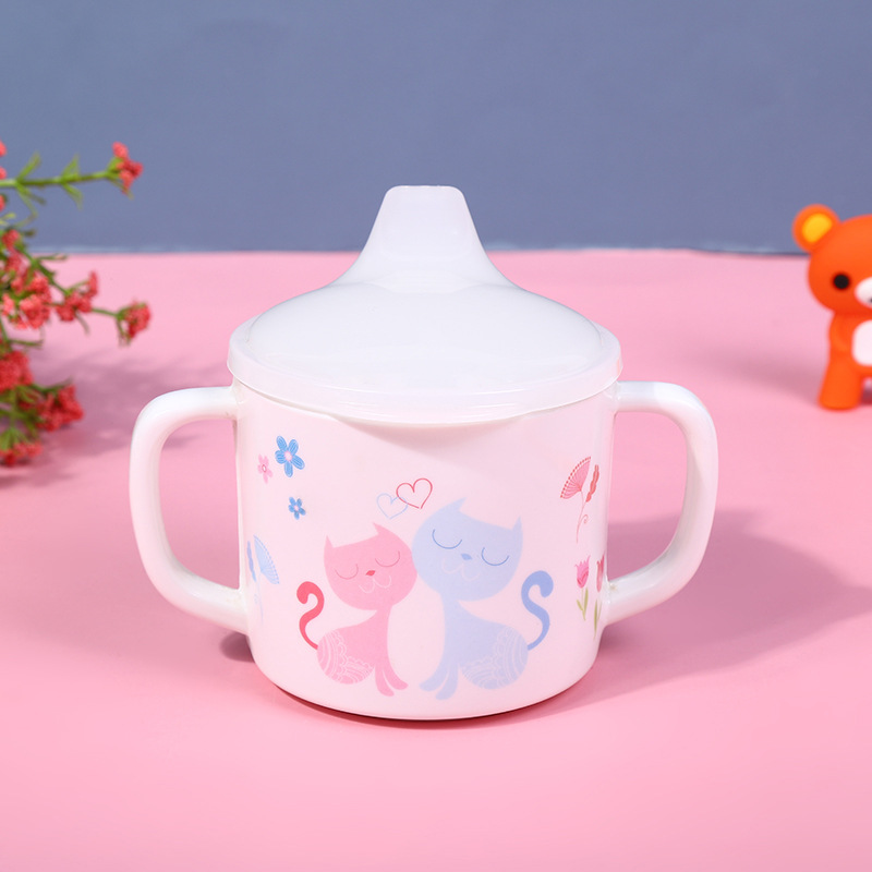 Manufacturers Directly Supply Baby Cute Cartoon Pattern A5 Pure Melamine Baby Suction Cup Double Handle Water Cup details Picture