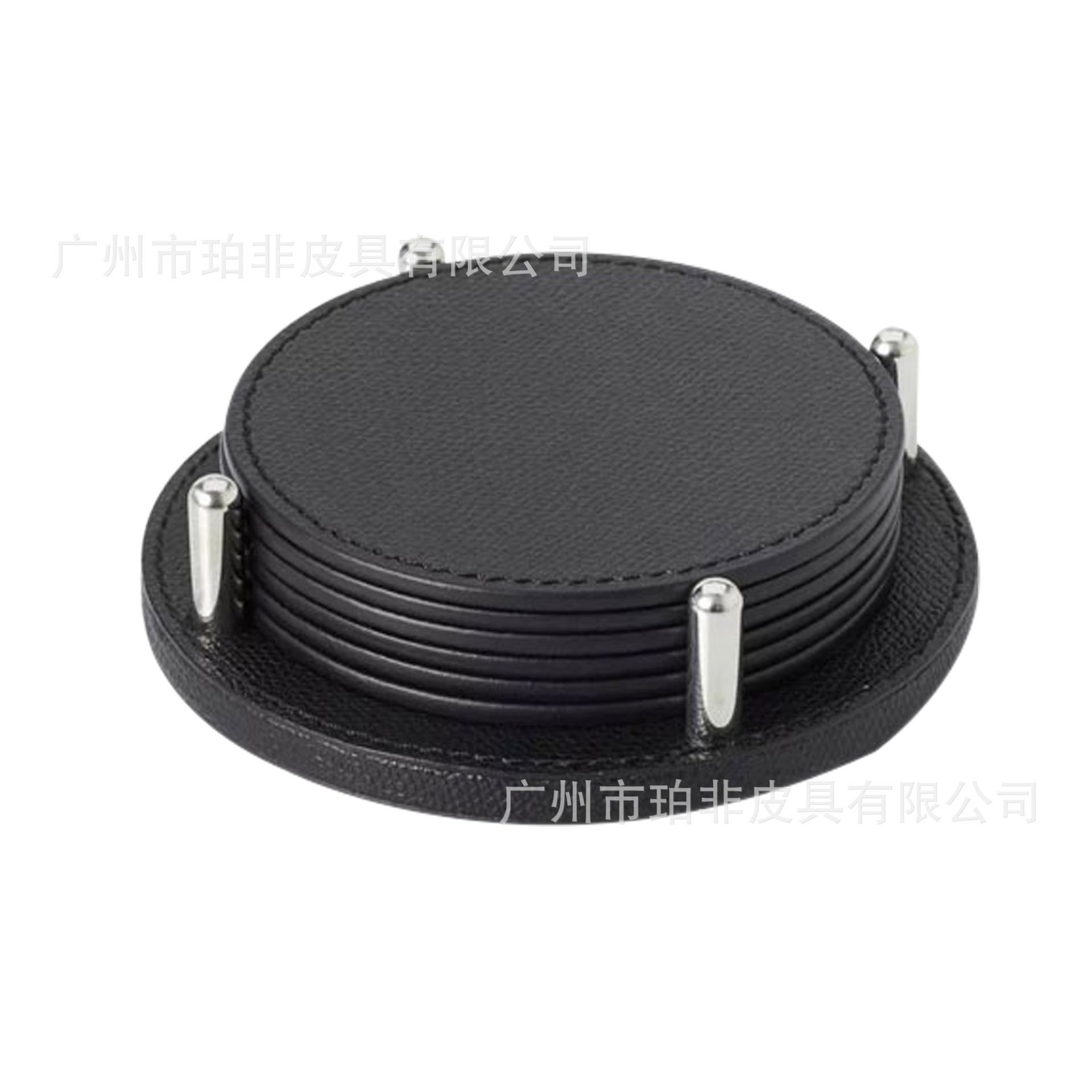 Creative Round Leather Coasters, Pu Imitation Leather Heat-Insulating Tea Coasters, Business Club Coffee Mats, 4-Piece Set Specification drawing