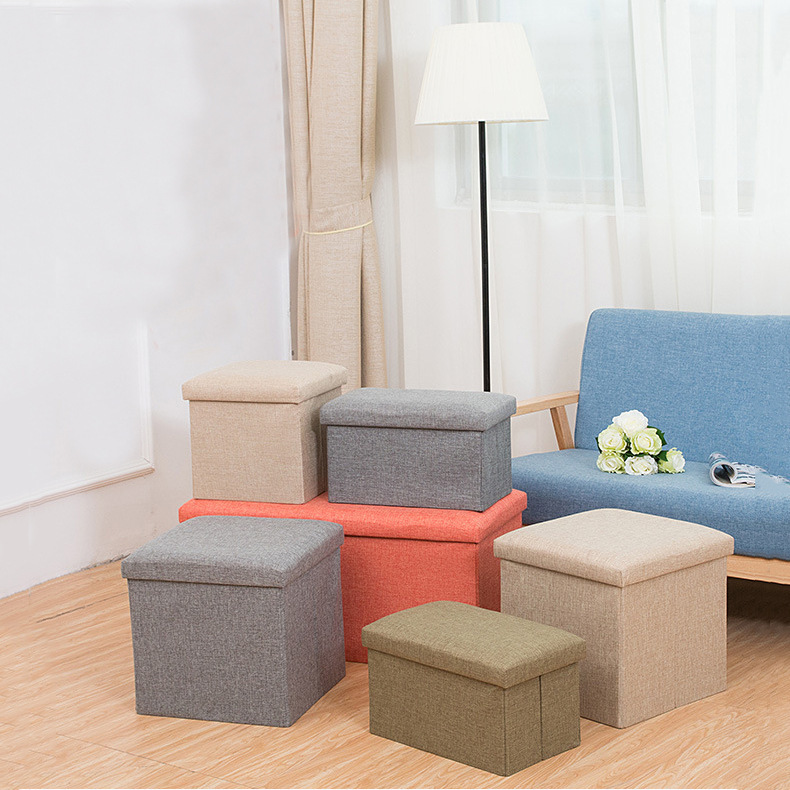 Source Factory Cotton Linen Storage Stool Storage Stool Can Sit Adult Children Folding Storage Box Sofa Shoe Stool details Picture