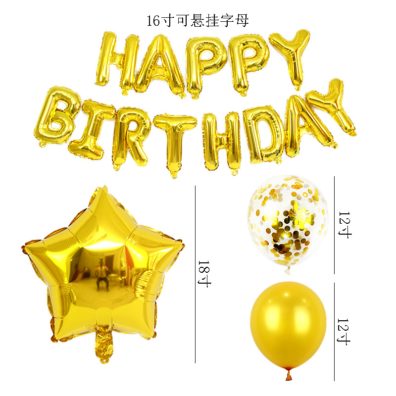 Birthday party decoration supplies package, birthday letter balloon set, 16-inch rose gold birthday Happy balloon Specification image