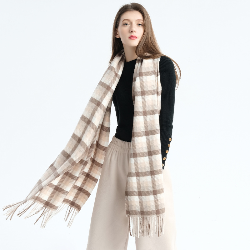 Shawl Wool Scarf Female Autumn And Winter Europe And The United States Cross-Border Fringe Thousand Bird Lattice Scarf Winter Warm Scarf Wholesale details Picture