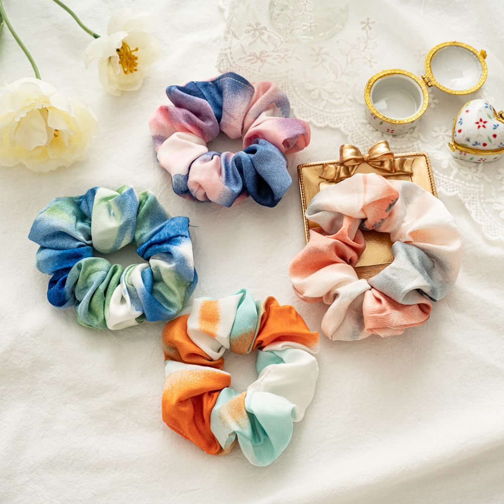 New cross-border tie-dyed elastic band, large intestine circle and hair band from Europe and America, simple and versatile women's fabric circle hair accessory