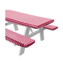 PVC flannel elastic plastic tablecloth rectangular printed plaid waterproof and oil-proof cross-border outdoor three-piece set
