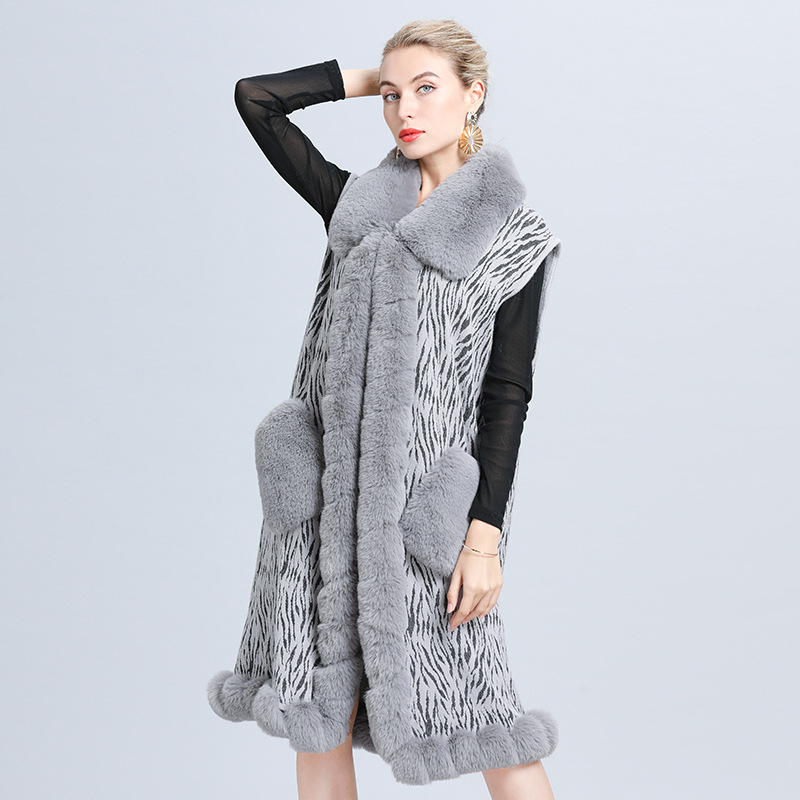 1624#2021 Autumn And Winter New Hair Collar Hair Pocket Long Vest Women's Knitted Vest Manufacturers Application Scenario