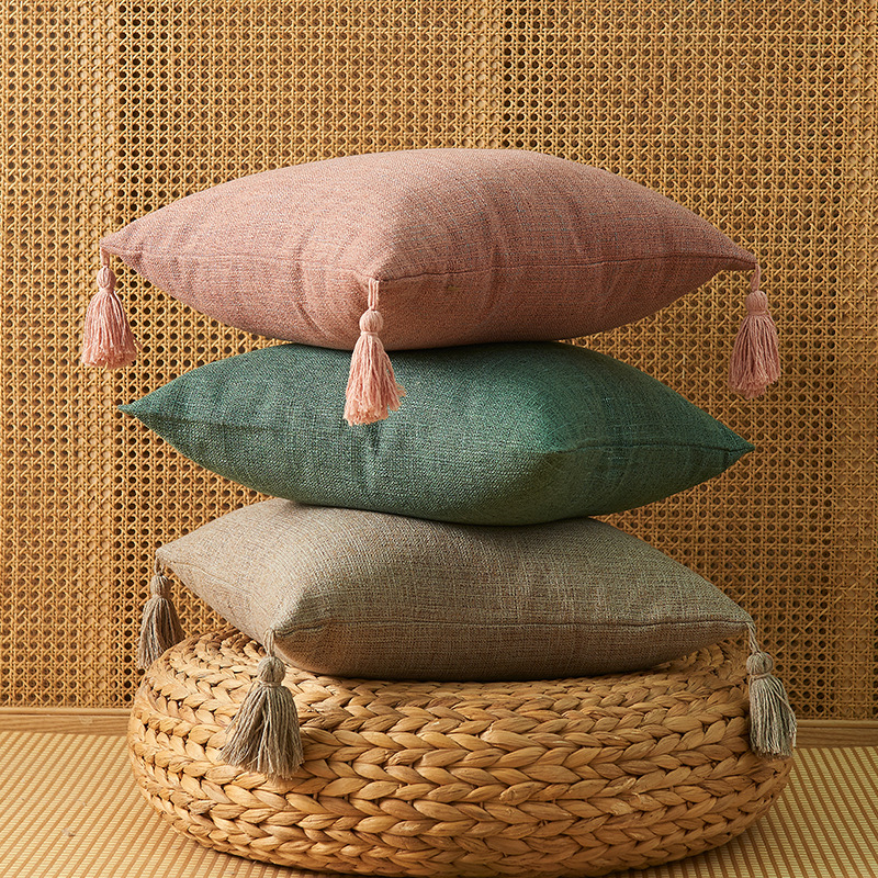 Japanese Solid Color Cotton Linen Fringe Pillowcase Household Simple Literary Style Pillow Pillow Pillow Does Not Contain Core Pillow Case Specification drawing