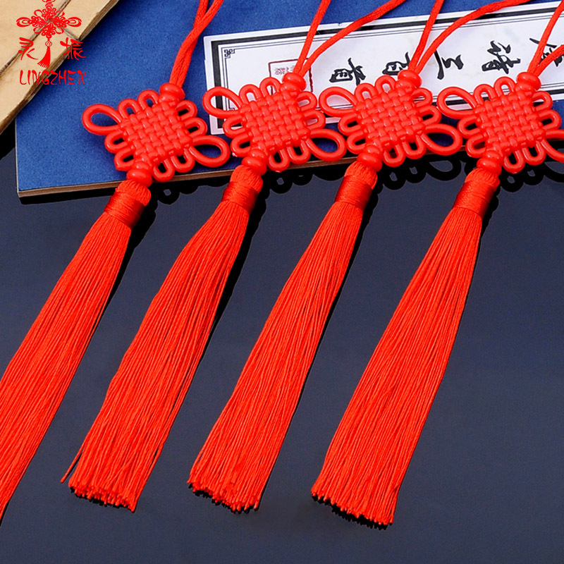 New acrylic plastic No. 5 6-coil Chinese knot tassel small pendant, bright red festive tassel tassel tassel Spring Festival pendant details Picture