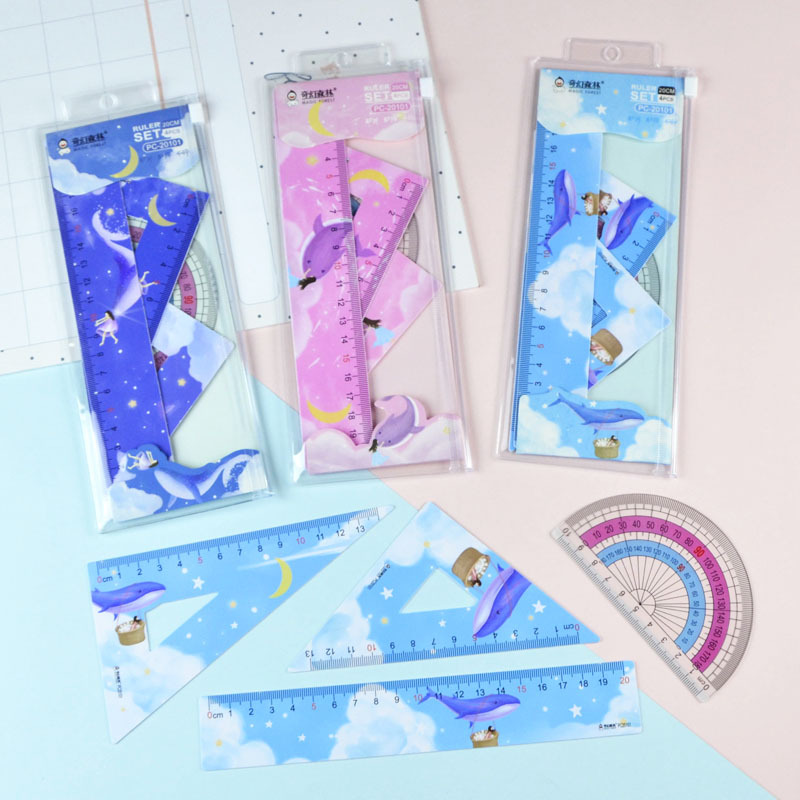 Manufacturers direct wholesale wholesale student color set ruler 20cm ruler set plastic learning ruler details Picture