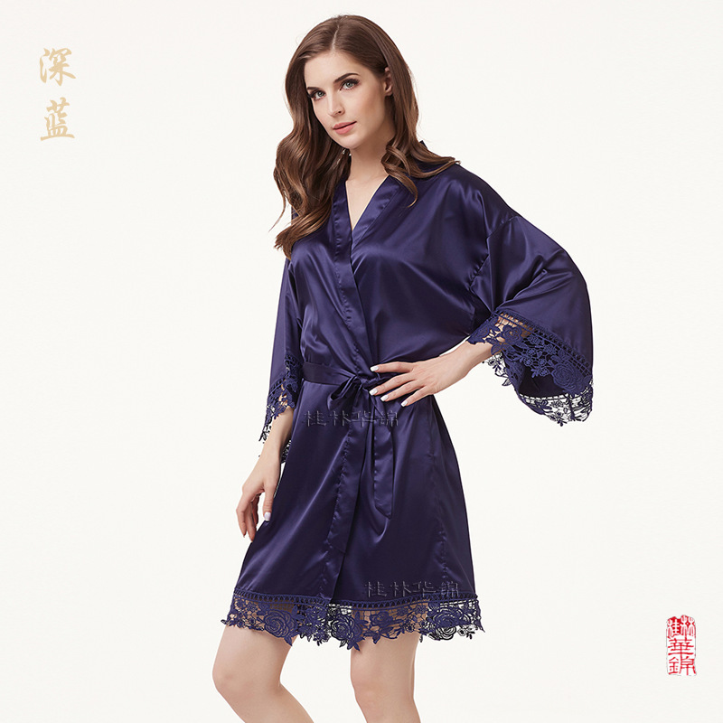 Cross-border wedding morning run Lace matte stretch bathrobe, matte satin lace bathrobe A900A XXXL Application Scenario