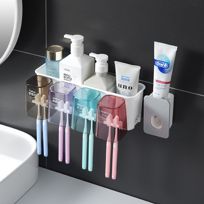Simple and non-perforated tooth cup holder, toothpaste extruder, tooth cup storage rack, washbasin cup, multi-functional toothbrush holder, mouthwash cup details Picture