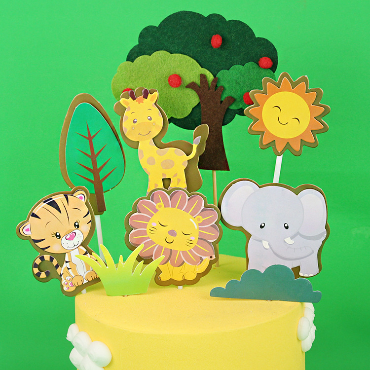 Copyright Baking Cake Decoration Double Animal Cake Insert Giraffe Lion Elephant Dessert Table Birthday Plugin Specification drawing