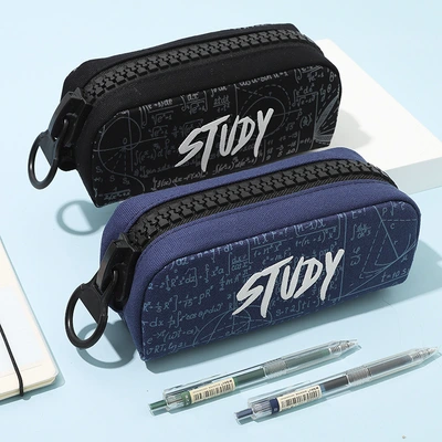 Tome Students Outstanding Student Large Zipper Pen Bag Simple Creative Large Capacity Canvas Pencil Bag Boys Stationery Case