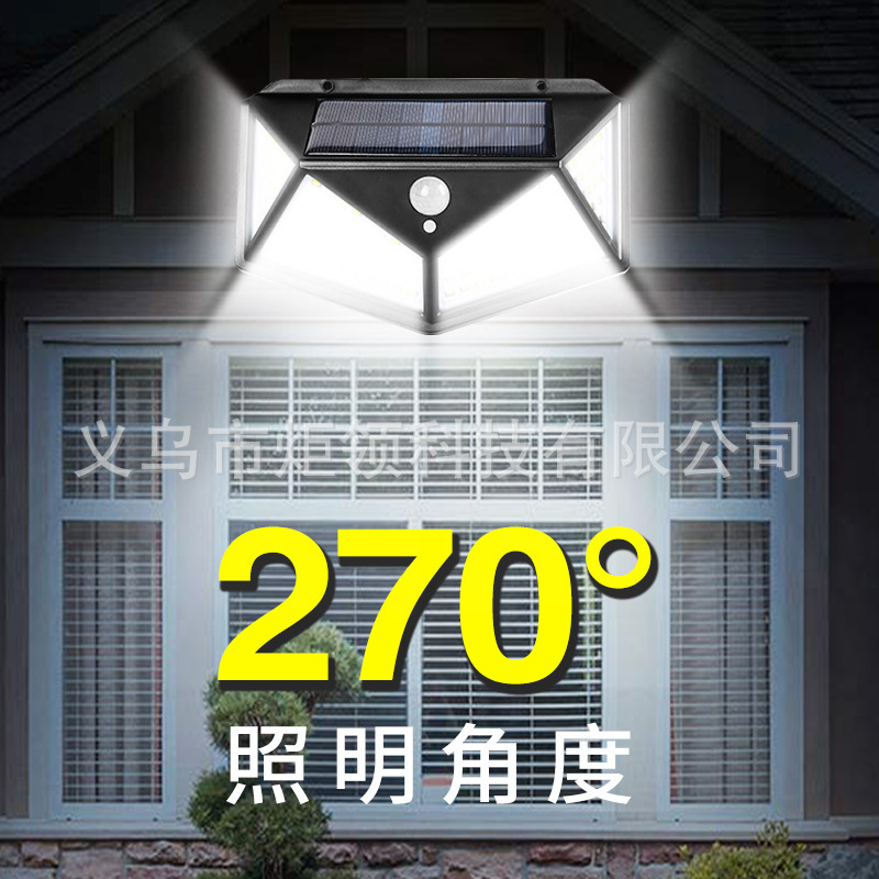 Four-Sided 100Led Solar Light Human Body Induction Light Landscape Courtyard Wall Light Solar Small Wall Light A Generation Application Scenario