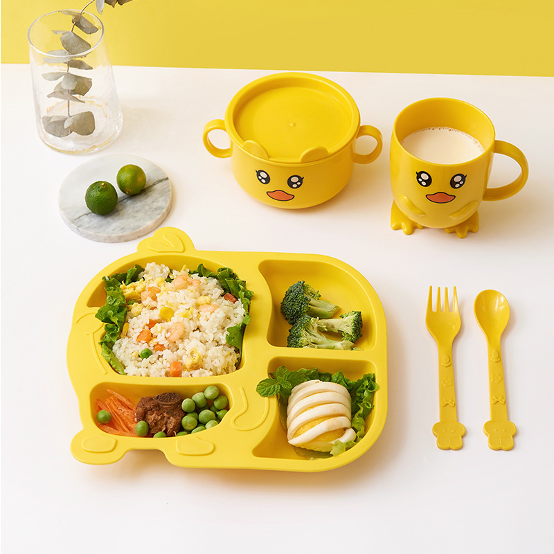 Children's plate bowl cup set Kindergarten plate divided eating creative cartoon baby anti-drop tableware home full figure