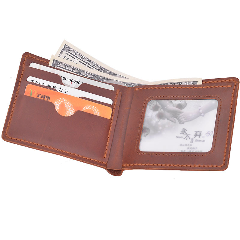 Manufacturers Wholesale Crazy Horse Leather Diy Material Bag Retro Short Purse Hand-Sewn Homemade Driver's License Cover Semi-Finished Item Picture