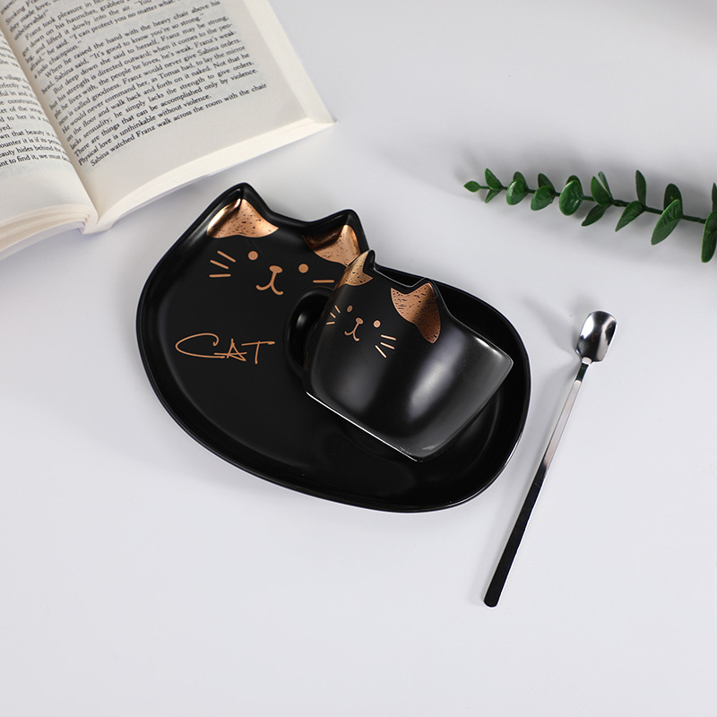 韩版卡通猫咪杯碟套装创意学生礼品送女生闺蜜礼物马克杯水杯批发产品图