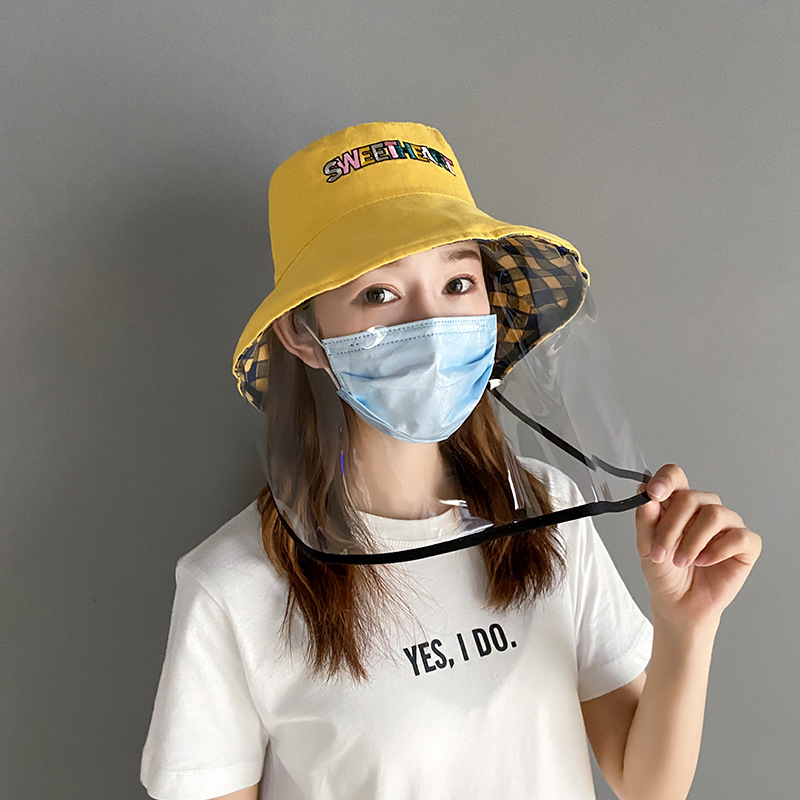帽子女防护帽渔夫帽防飞沫防尘夏季双面戴工作遮脸太阳帽女防飞溅