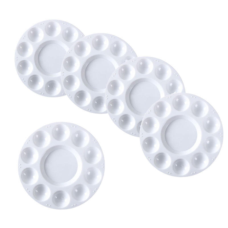 亚马逊17CM圆形调色盘白色10孔塑料调色盘学生调色工具 现货 批发