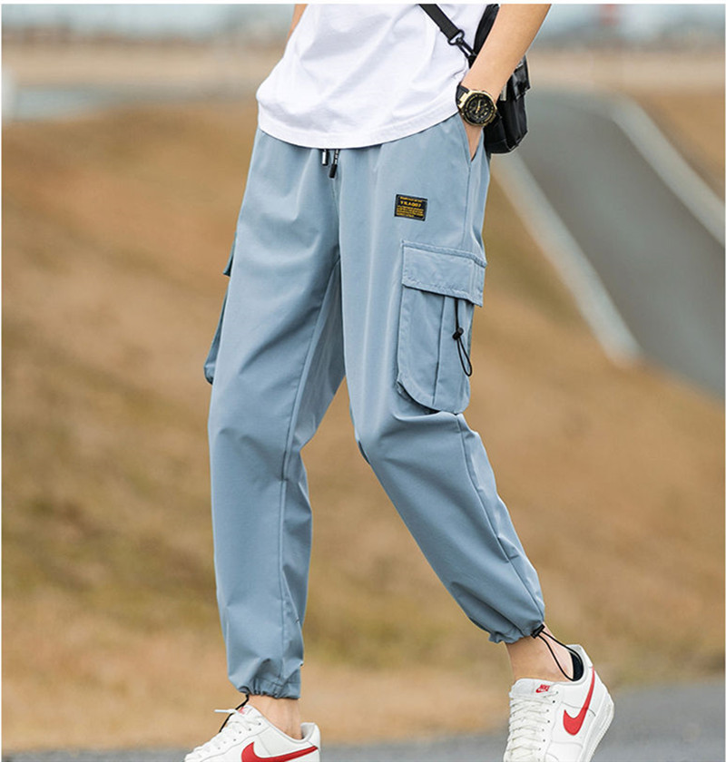 Men's trendy workwear pants, 9-inch casual long pants, men's loose spring and autumn thin drawstring sports Korean style trend distribution Application Scenario