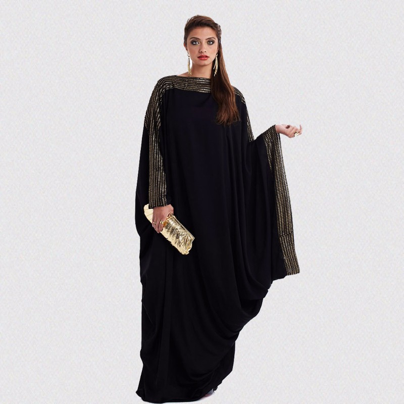 阿拉伯优雅宽松长袍穆斯林回族迪拜金片蝙蝠袖长袍大码女装连衣裙详情图2