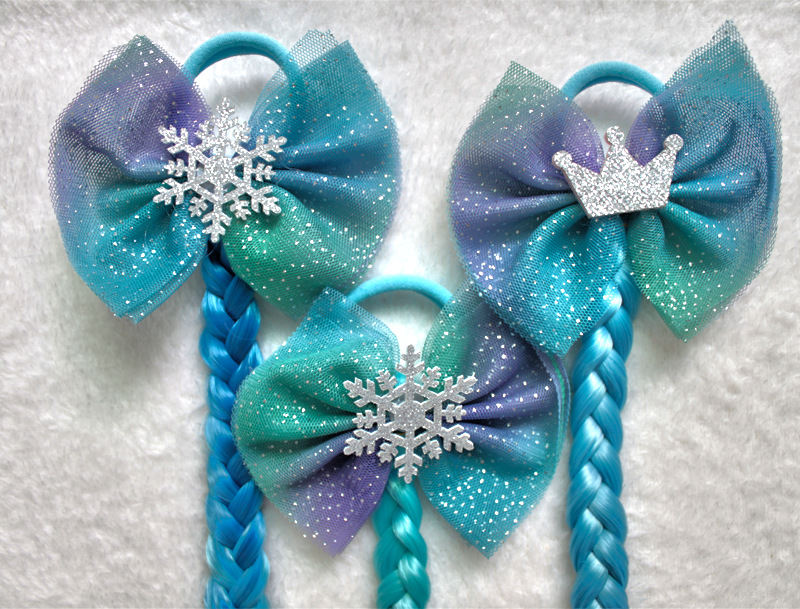 European and American lace fake hairpin rainbow wig four gradient braid hair rope hair hoop children's wig colorful bow tie hair hoop details Picture
