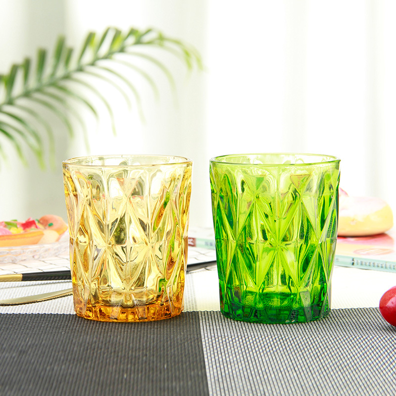 彩色菱形玻璃杯 家用果汁牛奶口杯创意加厚杯子4只彩盒套装详情图3