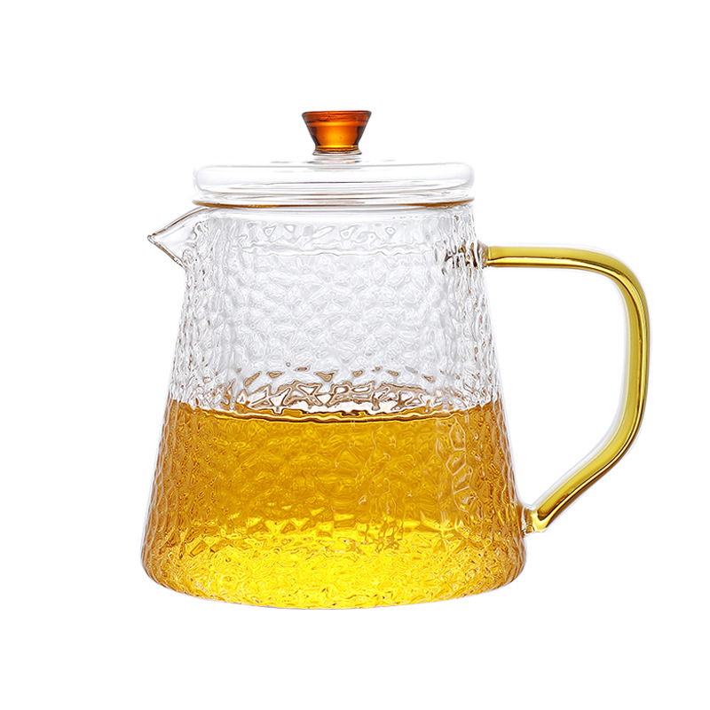 High borosilicate glass hammer-patterned teapot, high-temperature resistant brewing teapot, filter household flower teapot, tea infuser Item Picture