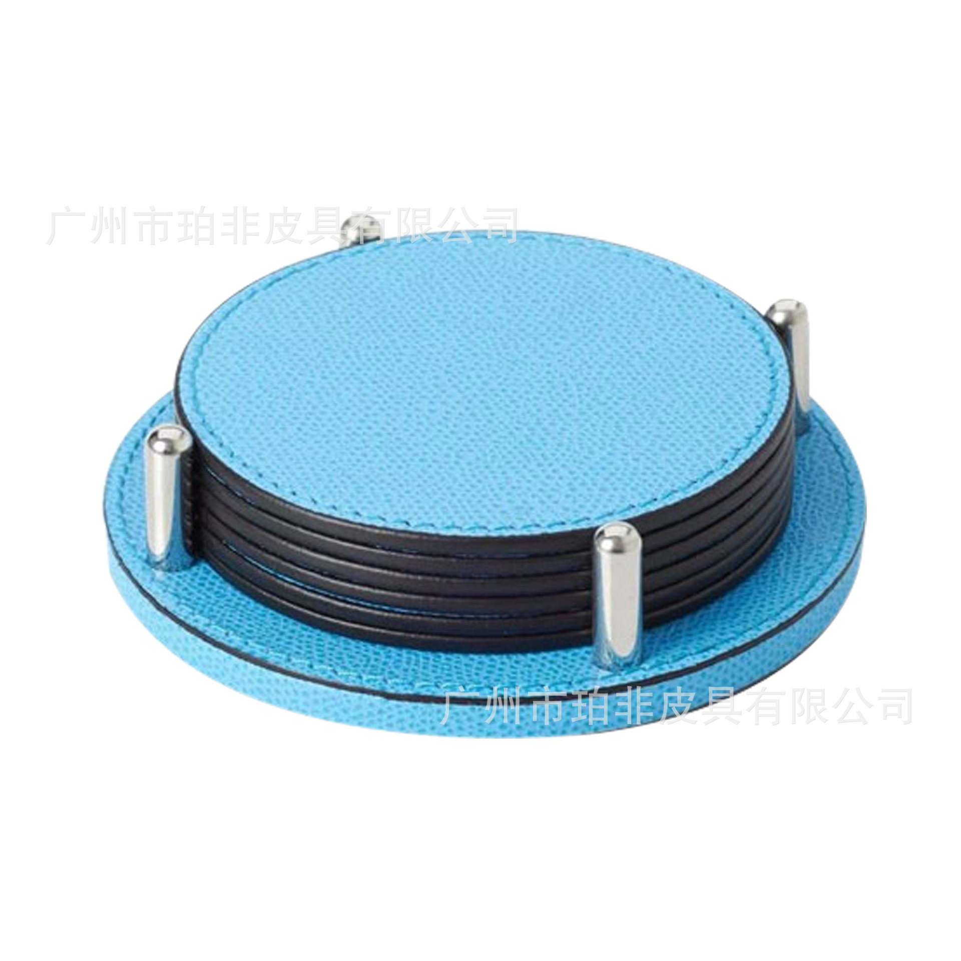 Creative Round Leather Coasters, Pu Imitation Leather Heat-Insulating Tea Coasters, Business Club Coffee Mats, 4-Piece Set details Picture