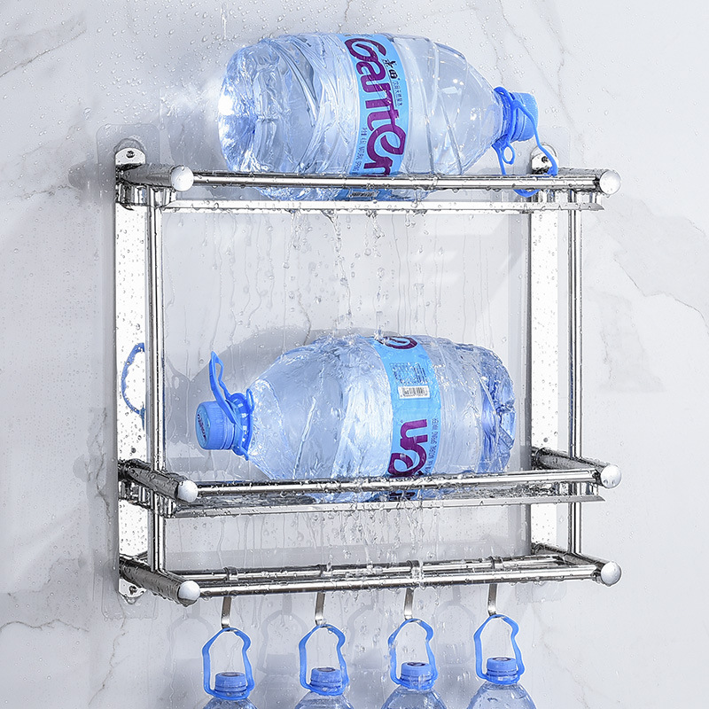 Factory direct sales of stainless steel bathroom storage racks, towel racks, bath towel racks, hotel storage racks, wall-mounted without drilling Specification image