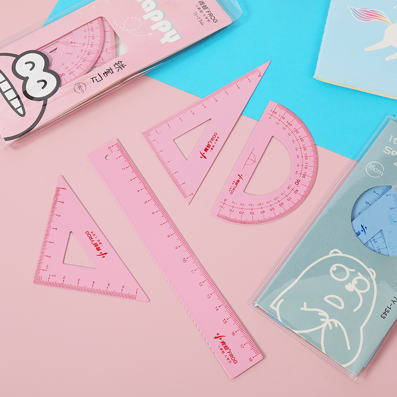 Popular creative iron ruler tool triangle plate set primary school students measure Angle wave straight ruler plastic transparent soft ruler set Specification drawing