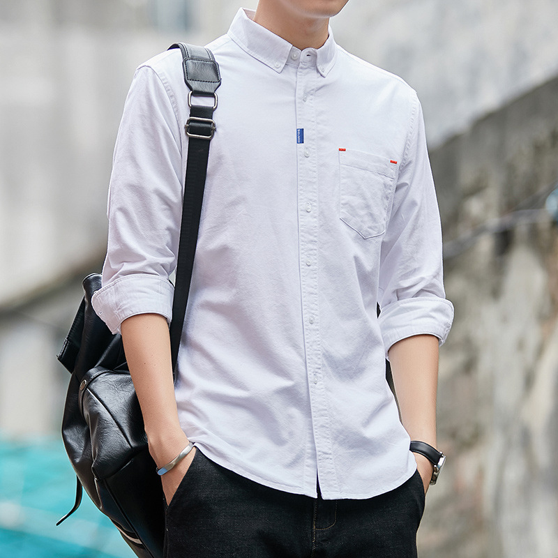 Business men's formal Oxford fabric short-sleeved blue and white shirt, loose and casual jacket, Korean style trendy and cool shirt Application Scenario