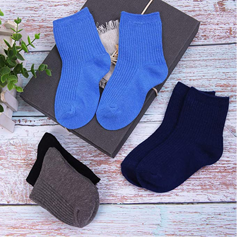 Double-needle pull wool socks, children's socks, mid-calf socks for boys and girls, solid-colored baby socks Specification image