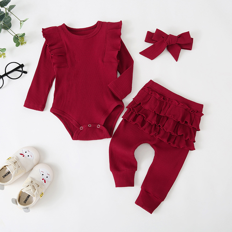 Wholesale of three-piece casual pink long-sleeved lace sleeved dress for girls in autumn 2022 with bow headwear Application Scenario