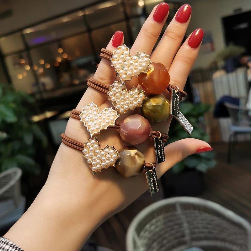 South Korea Dongdaemun Boutique Hair Circle Pearl Hair Rope Imitation Jade Head Rope Adult Mori Women Tied Hair Ponytail Accessories