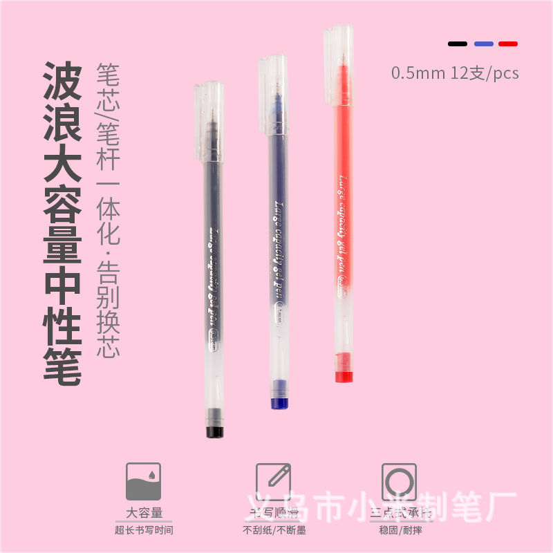 大容量巨能写水笔0.5mm全针管学生用笔办公签字笔黑蓝红中性笔详情图3