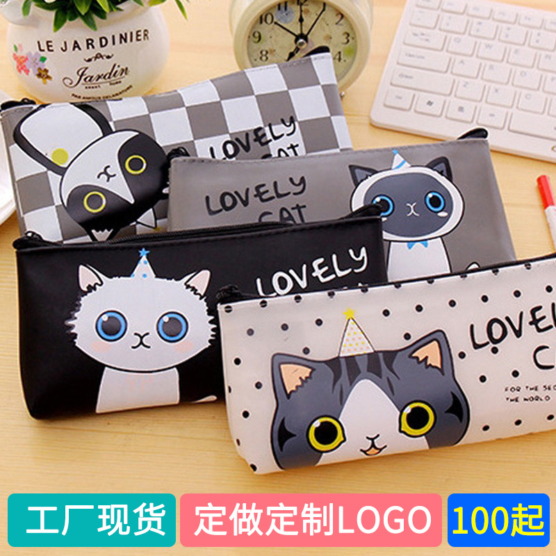 果冻胶笔袋定做LOGO创意简约可爱猫咪半透明大容量学生铅笔盒定制