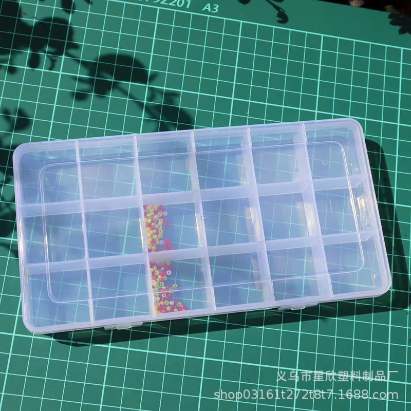 亚马逊PP18格固定首饰耳钉不会串格美甲玩具通用桌面透明塑料盒