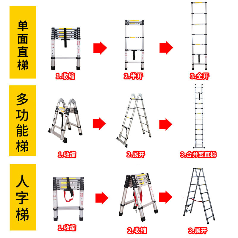 铝合金折叠伸缩梯子便携家用关节等边人字梯工程升降折叠伸缩梯子详情图5